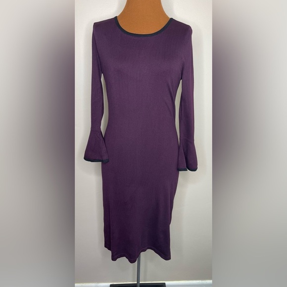 Calvin Klein Two-Tone Bell-Sleeve Sweater Dress Purple Black Size Small - Picture 1 of 9